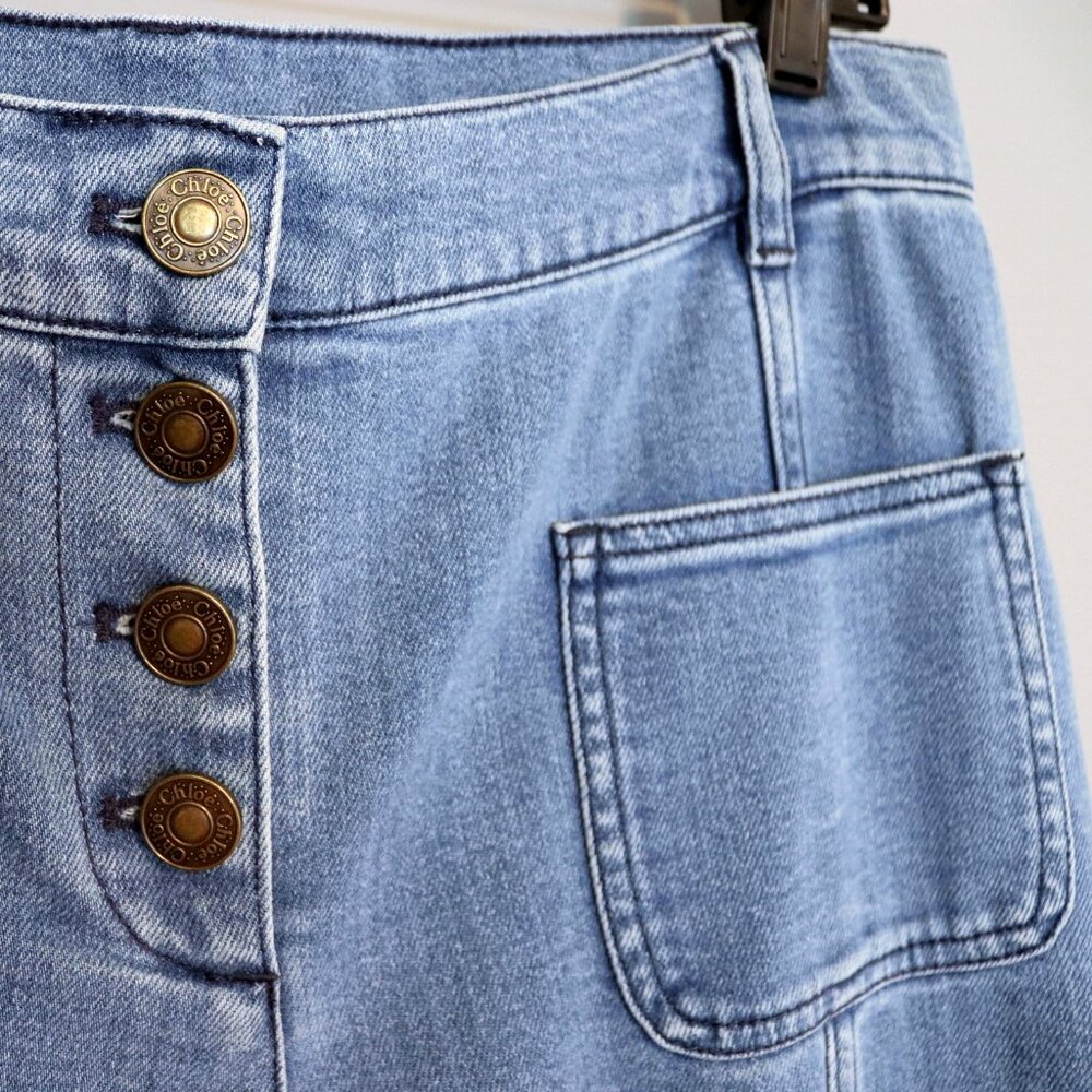 Chloe 6 / F 38 Denim Wide Flare Jeans Bell Bottom Button Fly Patch Pocket - Picture 11 of 15